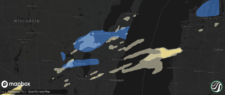 Hail map in Maribel, WI on July 1, 2026