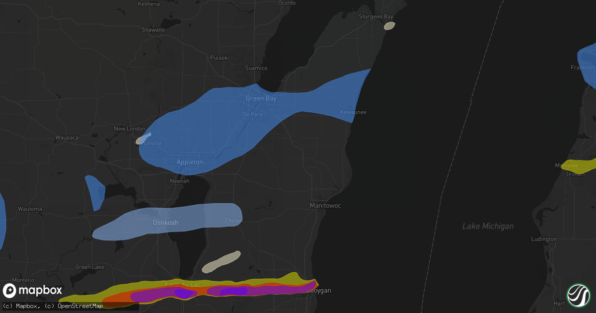 Hail map in Maribel, WI on July 1, 2026