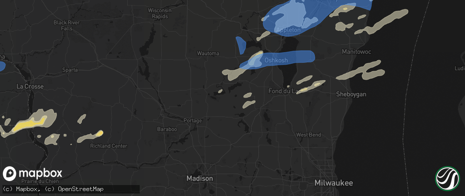 Hail map in Markesan, WI on July 1, 2026