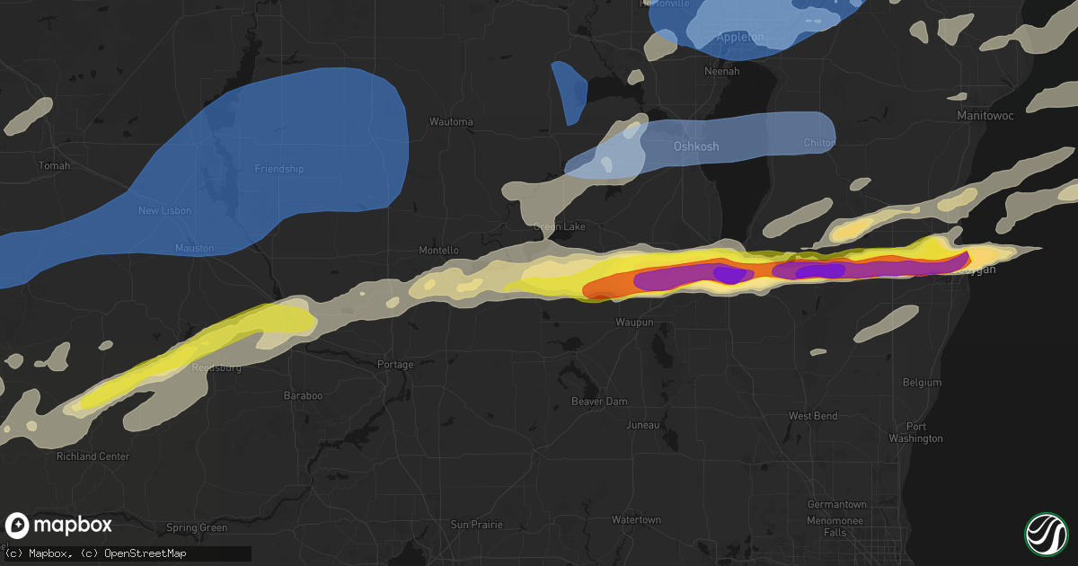 Hail map in Markesan, WI on July 1, 2026