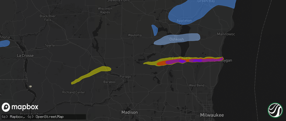 Hail map in Marquette, WI on July 1, 2026