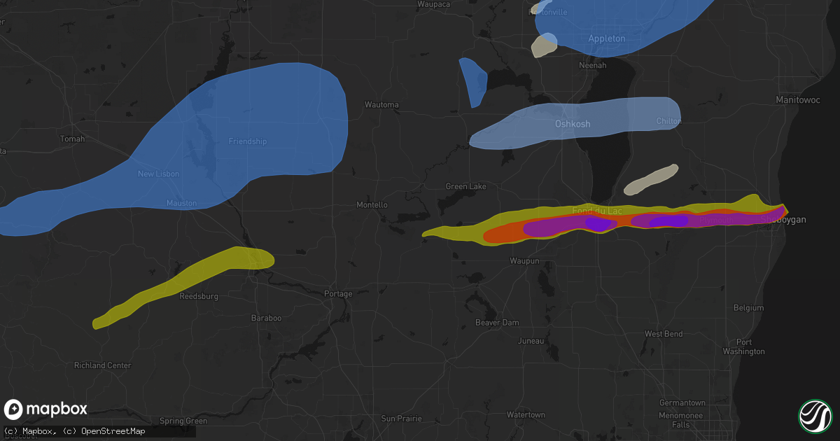 Hail map in Marquette, WI on July 1, 2026