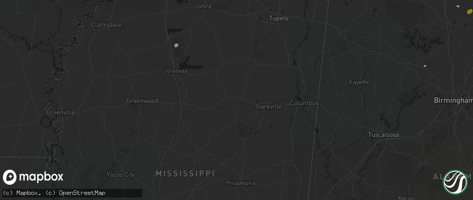Hail map in Mathiston, MS on July 1, 2026