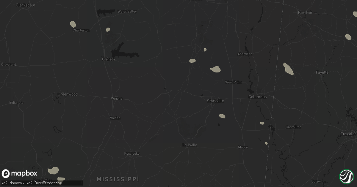Hail map in Mathiston, MS on July 1, 2026