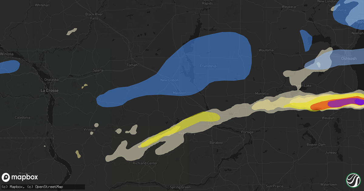 Hail map in Mauston, WI on July 1, 2026
