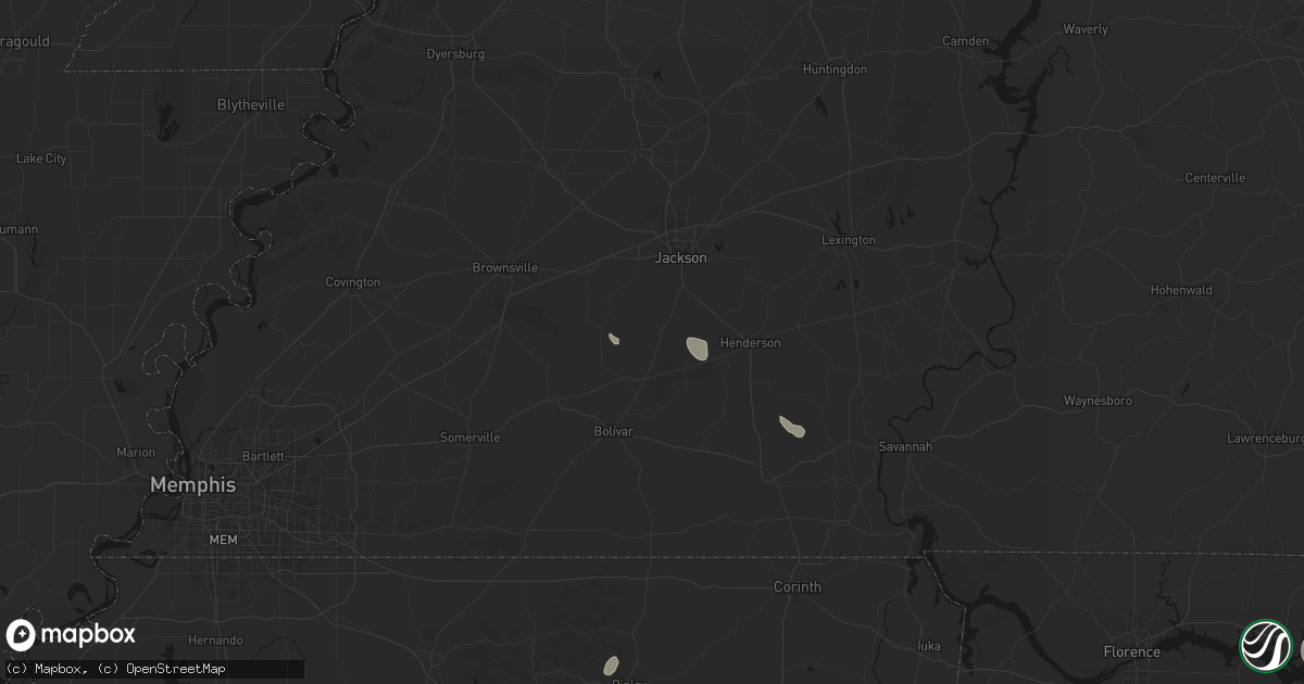 Hail map in Medon, TN on July 1, 2026
