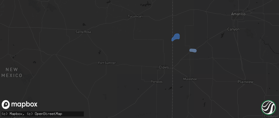 Hail map in Melrose, NM on July 1, 2026