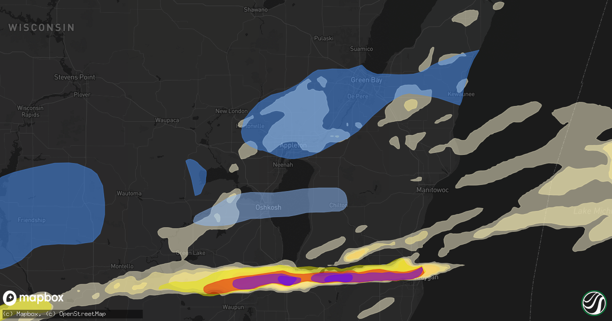Hail map in Menasha, WI on July 1, 2026