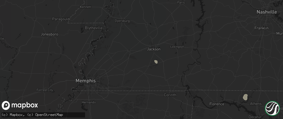 Hail map in Mercer, TN on July 1, 2026