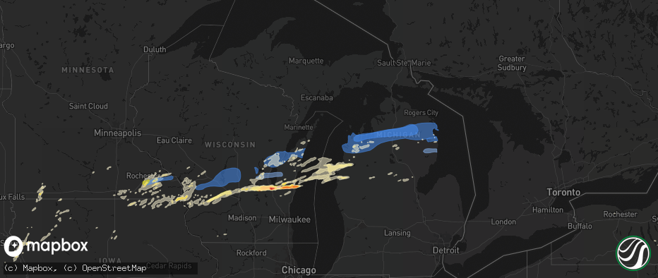 Hail map in Michigan on July 1, 2026