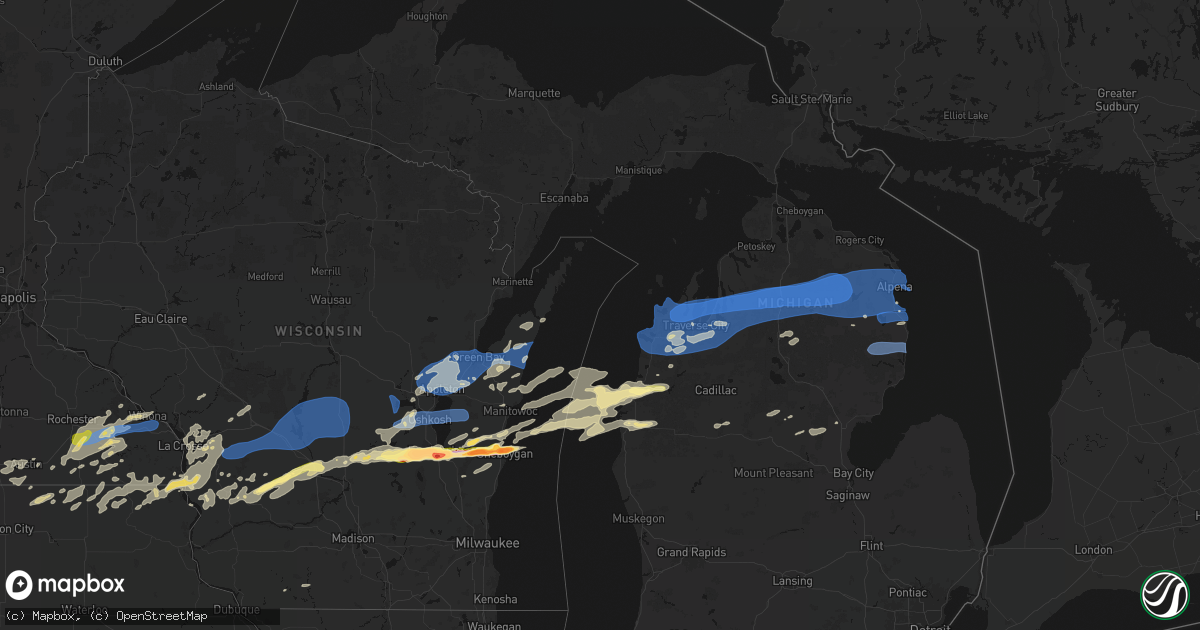 Hail map in Michigan on July 1, 2026