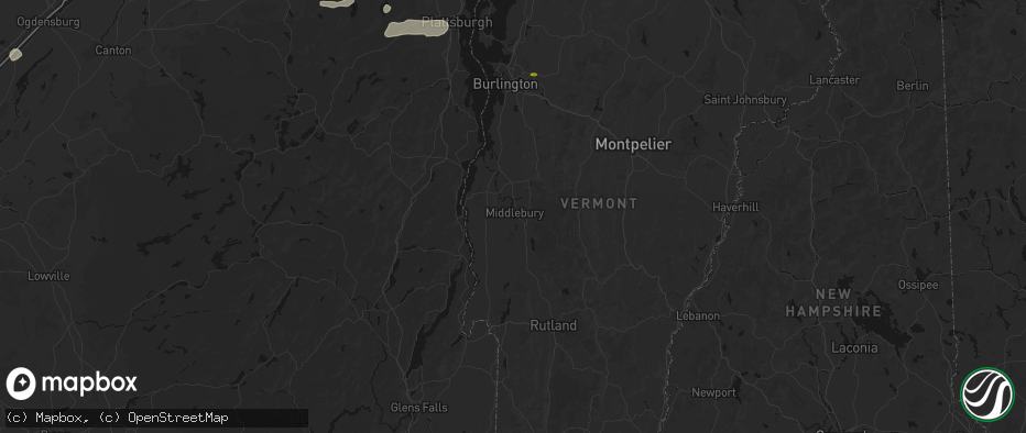 Hail map in Middlebury, VT on July 1, 2026