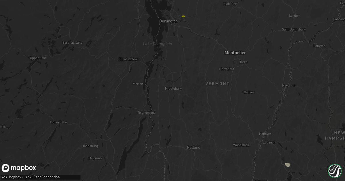 Hail map in Middlebury, VT on July 1, 2026
