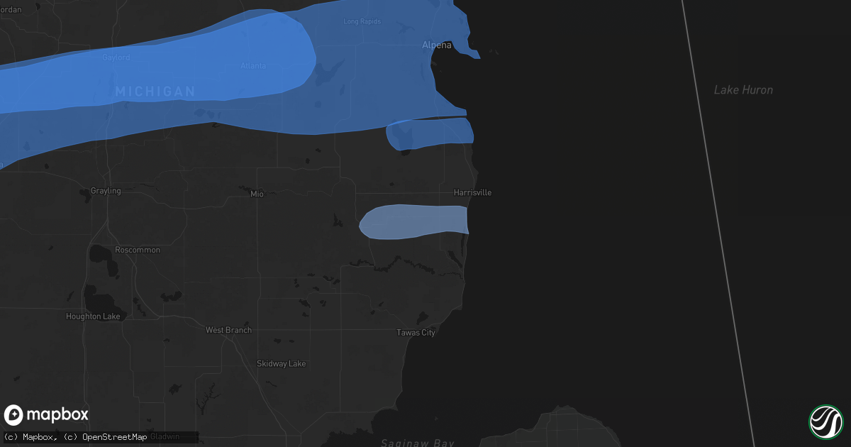 Hail map in Mikado, MI on July 1, 2026