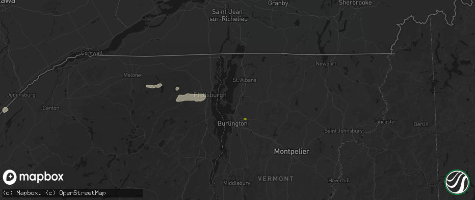 Hail map in Milton, VT on July 1, 2026