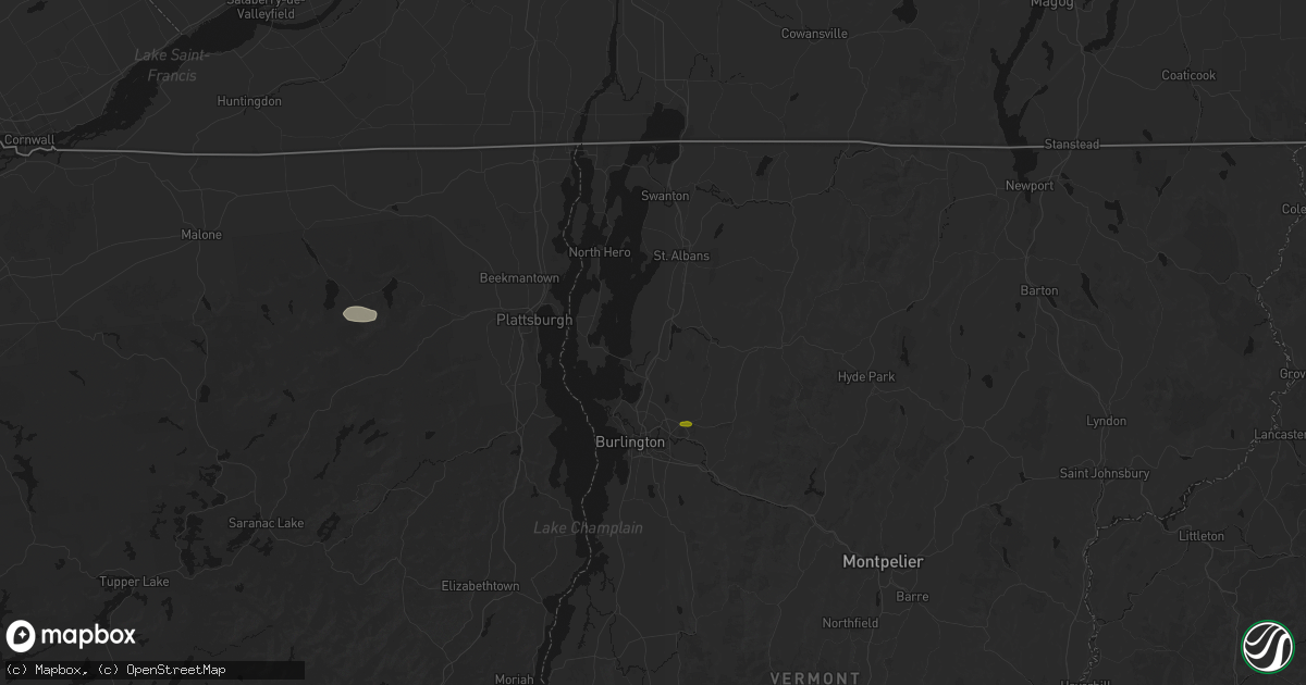 Hail map in Milton, VT on July 1, 2026