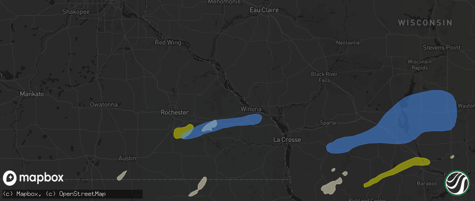 Hail map in Minnesota City, MN on July 1, 2026