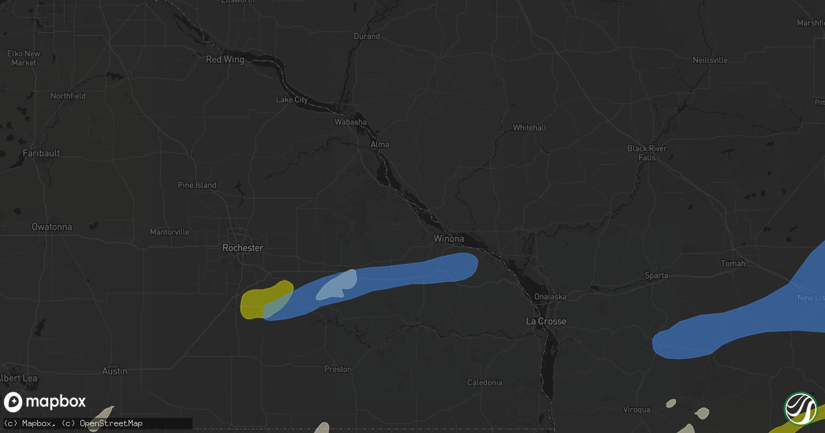 Hail map in Minnesota City, MN on July 1, 2026