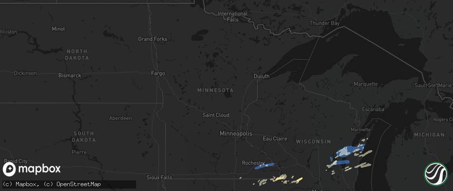 Hail map in Minnesota on July 1, 2026