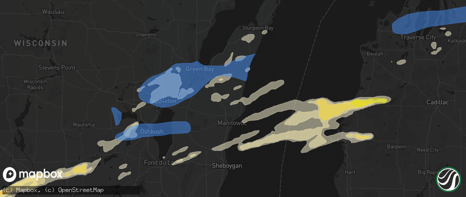 Hail map in Mishicot, WI on July 1, 2026