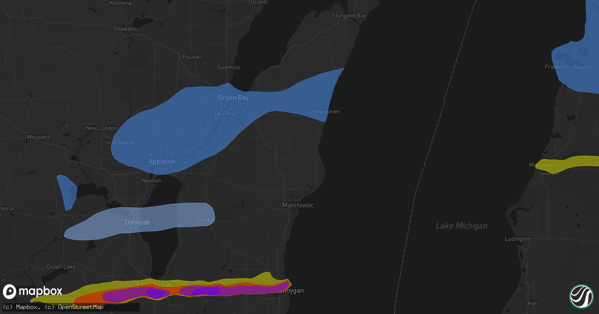 Hail map in Mishicot, WI on July 1, 2026