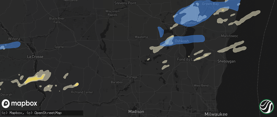 Hail map in Montello, WI on July 1, 2026
