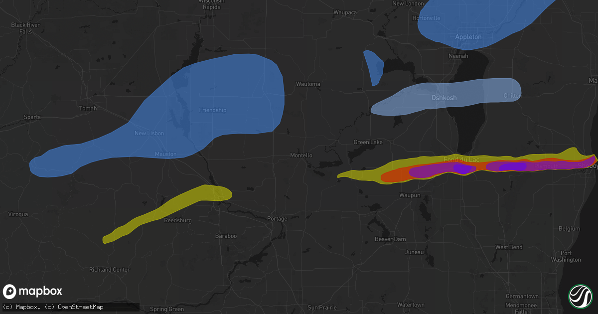 Hail map in Montello, WI on July 1, 2026