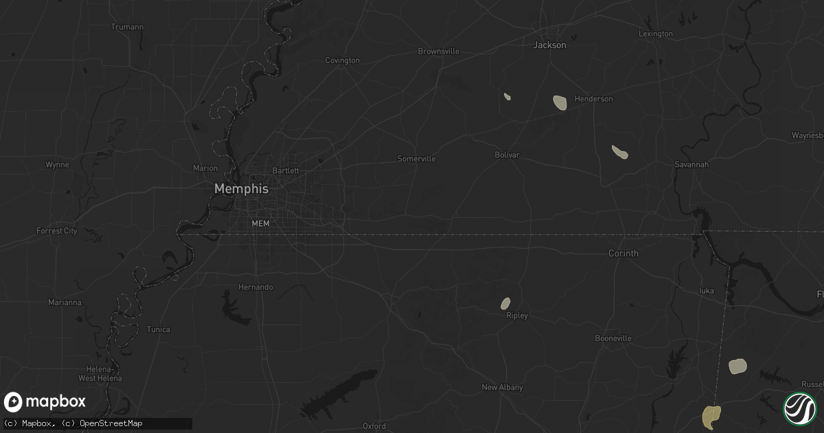Hail map in Moscow, TN on July 1, 2026