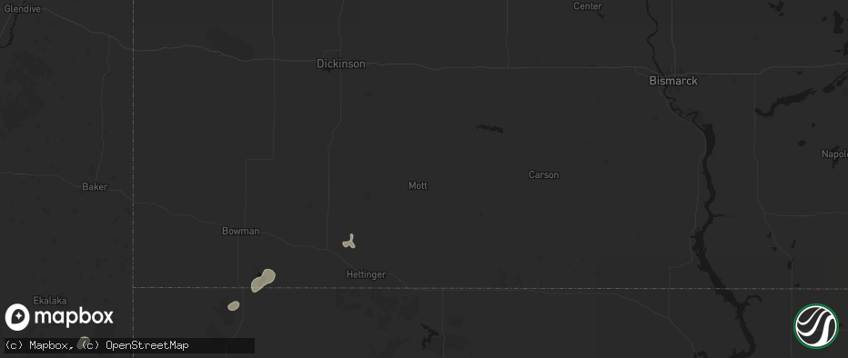 Hail map in Mott, ND on July 1, 2026