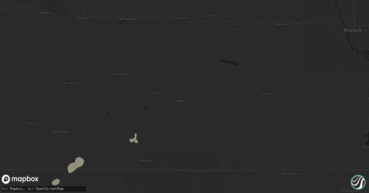 Hail map in Mott, ND on July 1, 2026