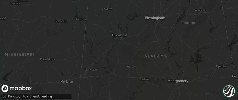 Hail map in Moundville, AL on July 1, 2026