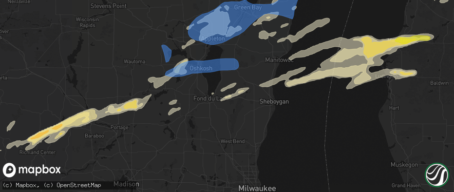 Hail map in Mount Calvary, WI on July 1, 2026