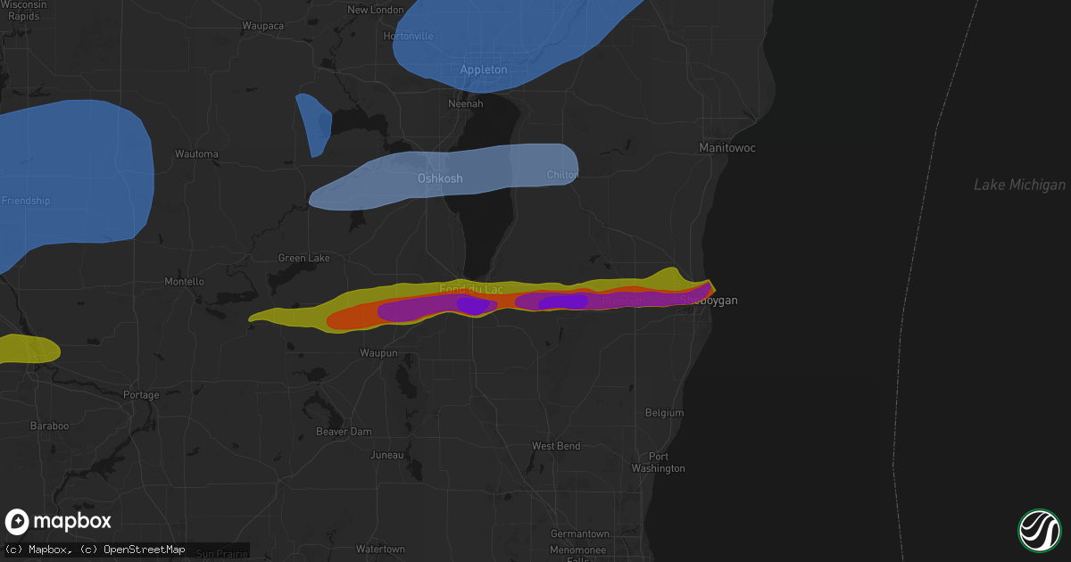 Hail map in Mount Calvary, WI on July 1, 2026
