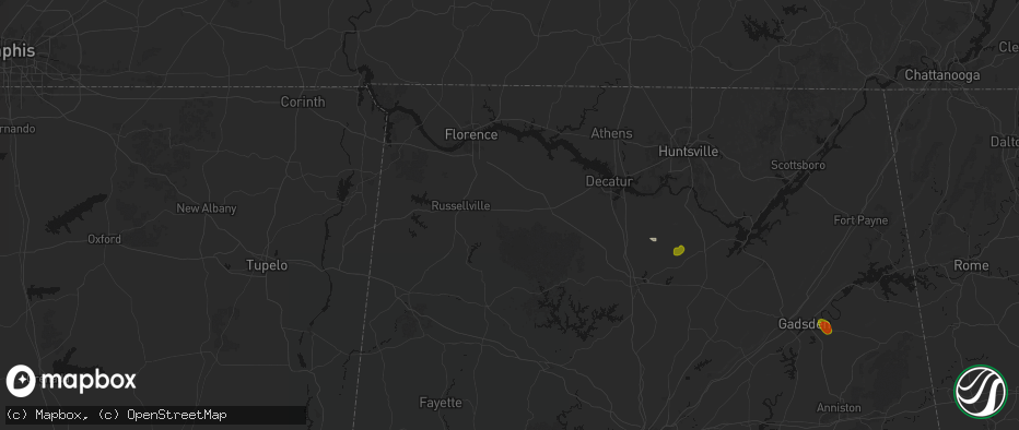 Hail map in Mount Hope, AL on July 1, 2026
