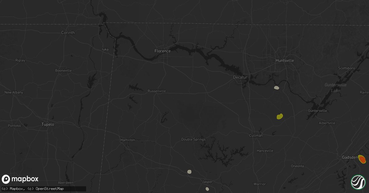 Hail map in Mount Hope, AL on July 1, 2026