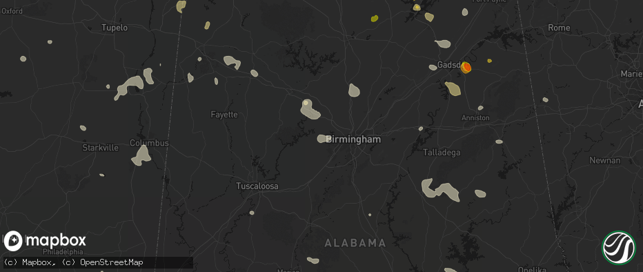 Hail map in Mulga, AL on July 1, 2026