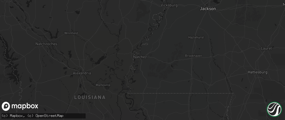 Hail map in Natchez, MS on July 1, 2026