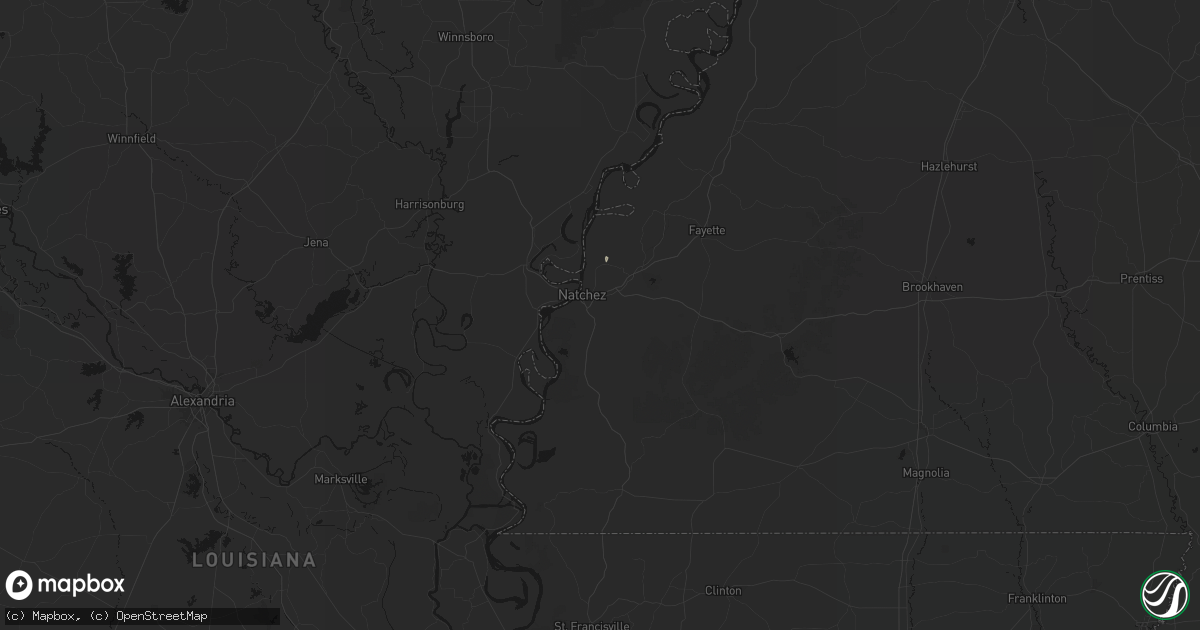 Hail map in Natchez, MS on July 1, 2026