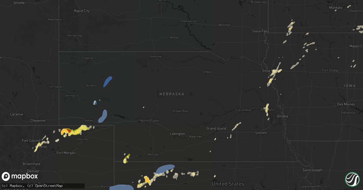 Hail map in Nebraska on July 1, 2026