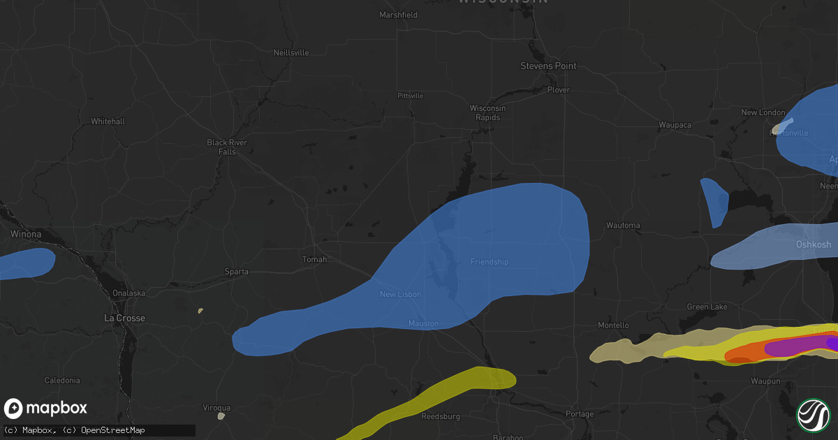 Hail map in Necedah, WI on July 1, 2026