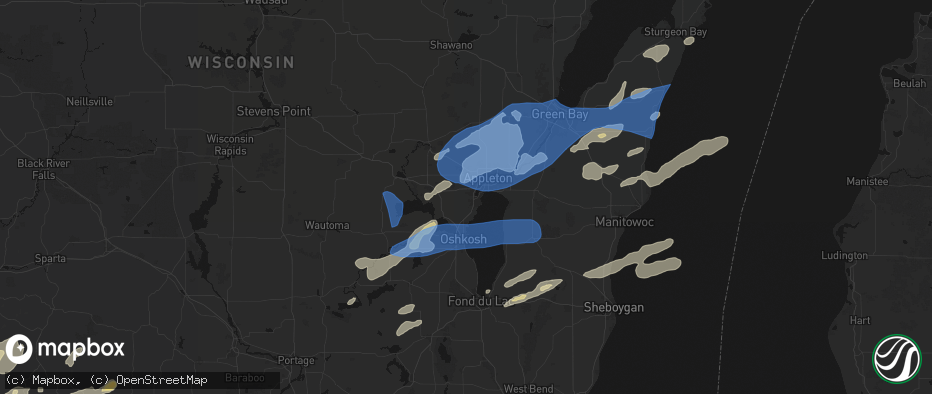 Hail map in Neenah, WI on July 1, 2026