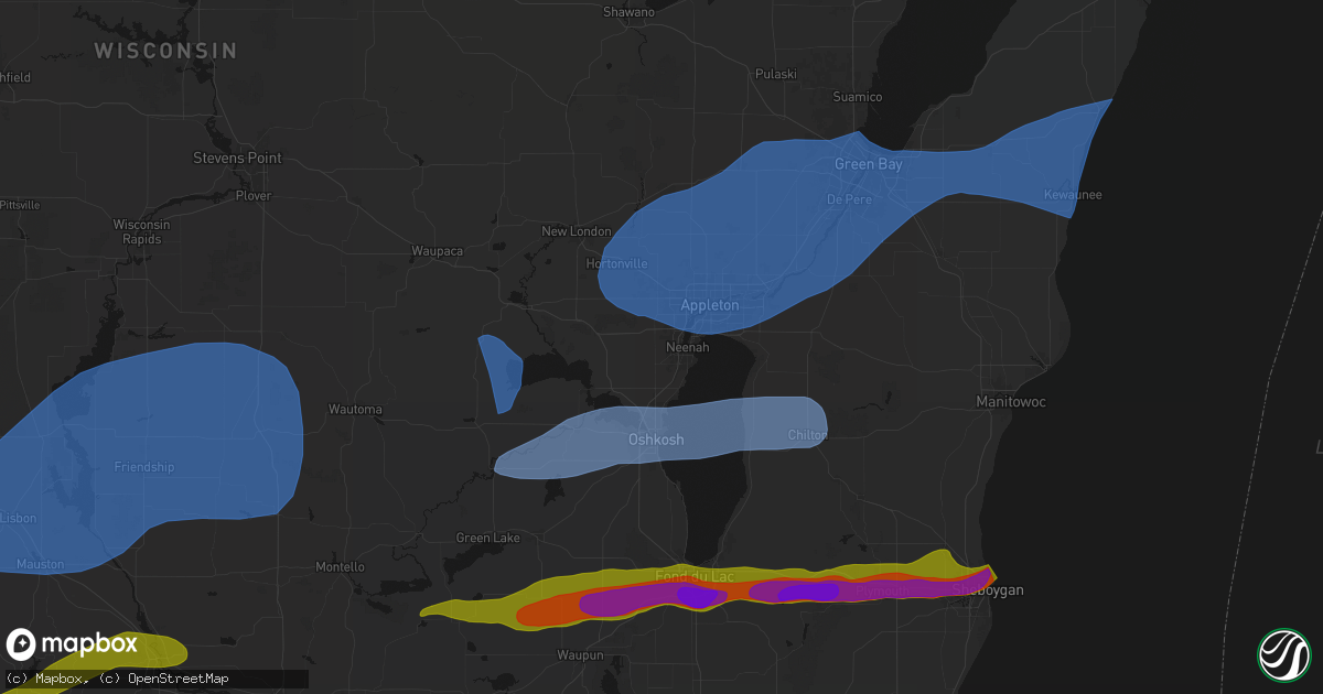 Hail map in Neenah, WI on July 1, 2026