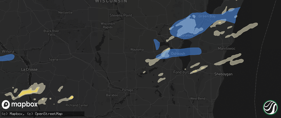 Hail map in Neshkoro, WI on July 1, 2026