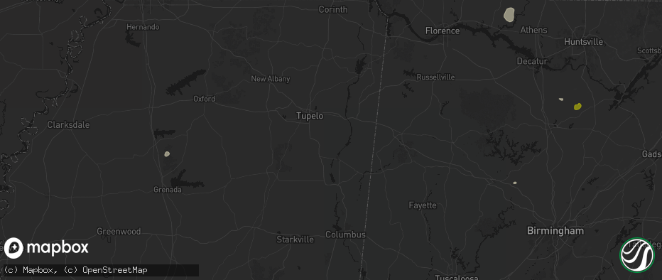 Hail map in Nettleton, MS on July 1, 2026