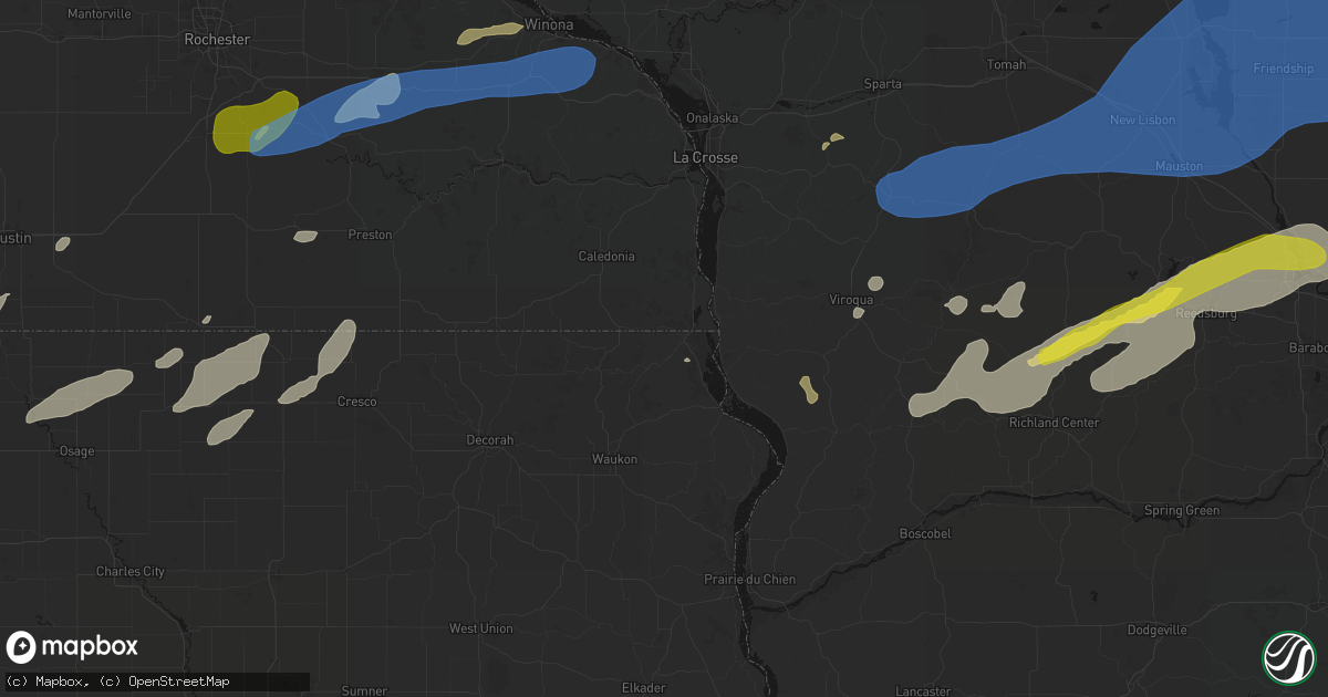 Hail map in New Albin, IA on July 1, 2026