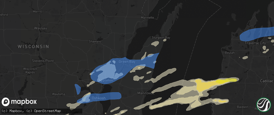 Hail map in New Franken, WI on July 1, 2026