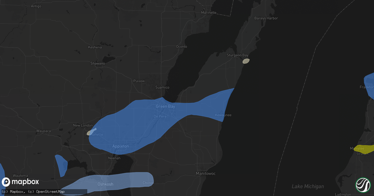 Hail map in New Franken, WI on July 1, 2026