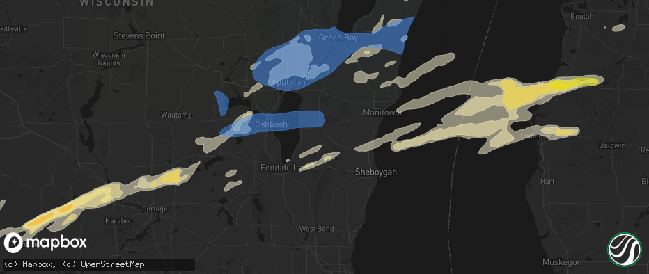 Hail map in New Holstein, WI on July 1, 2026