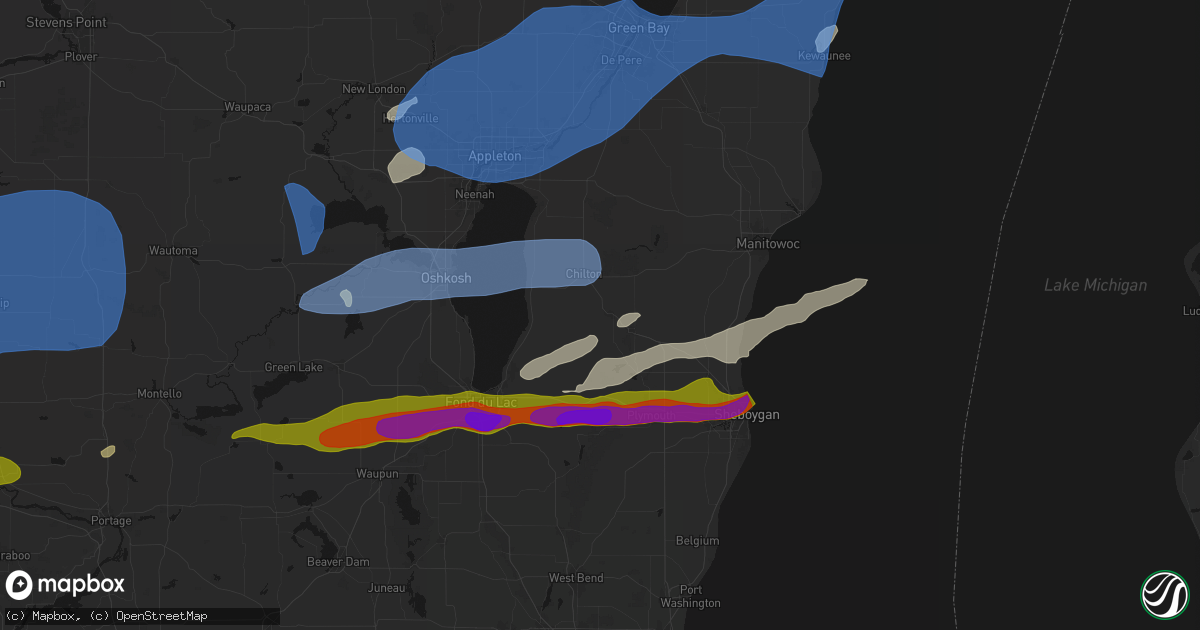 Hail map in New Holstein, WI on July 1, 2026