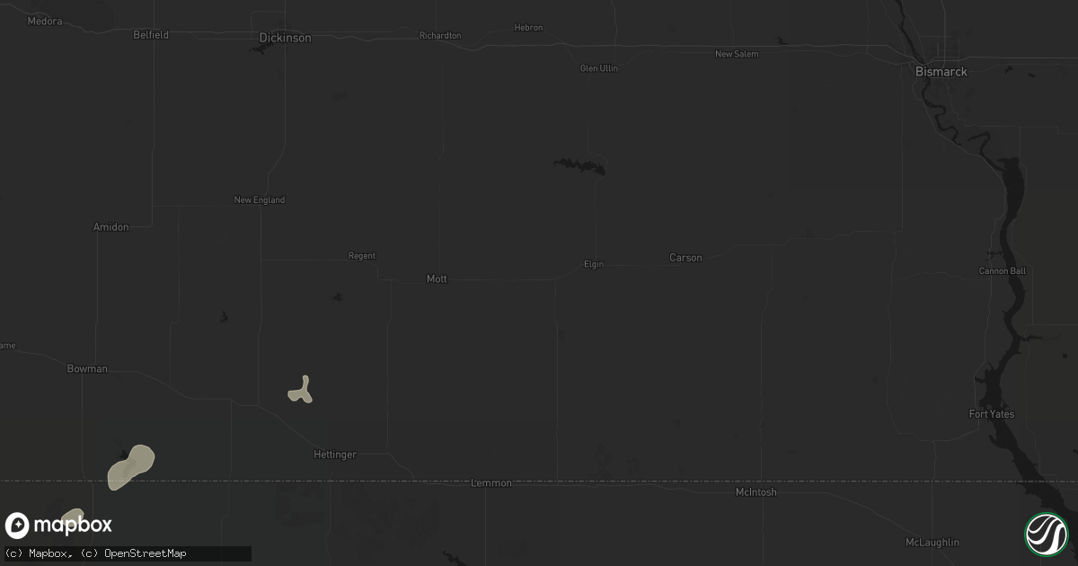 Hail map in New Leipzig, ND on July 1, 2026